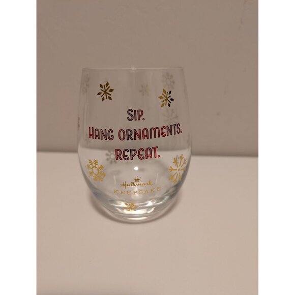 Hallmark Keepsake Stemless Wine Glass With Snowflake Design - Picture 1 of 7